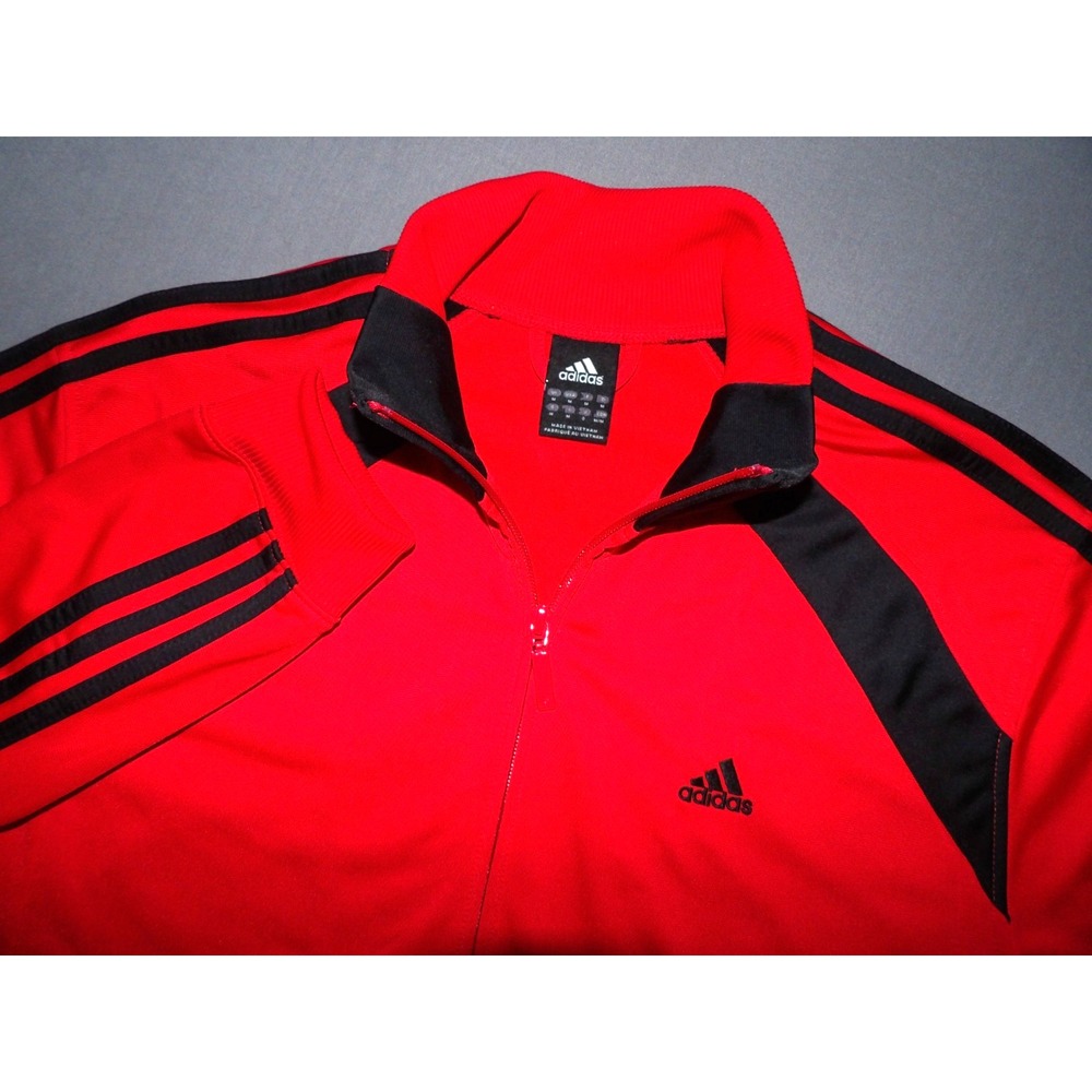 ADIDAS Zip-Up Red/Black Striped Performance Athletic Track Jacket Men's Medium